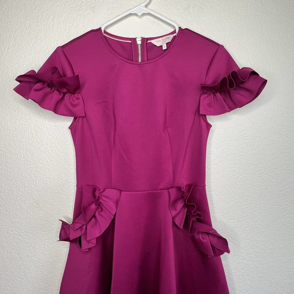 Ted Baker Luuciee Fit Flare Ruffle Scuba Dress Barbiecore Valentines Size 1 XS - Picture 6 of 12